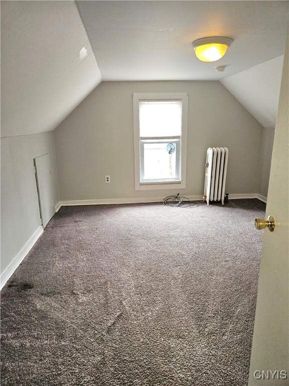 220 Odell Ave, Union, NY 13760 - additional living space featuring vaulted ceiling, radiator, carpet, and baseboards