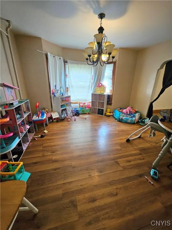 220 Odell Ave, Union, NY 13760 - playroom featuring an inviting chandelier and wood finished floors