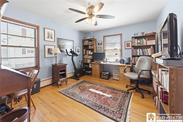 92 E Pine St, Dunkirk-City, NY 14048 - office space with a ceiling fan, light wood-style floors, and baseboard heating