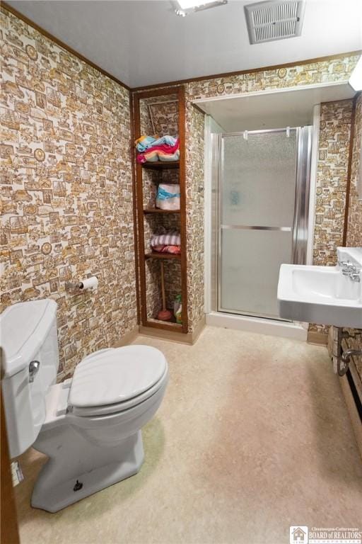 92 E Pine St, Dunkirk-City, NY 14048 - full bathroom featuring visible vents, a stall shower, toilet, and a sink