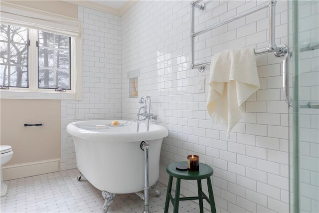 196 Wellington Ln, Springfield, NY 13326 - bathroom with a soaking tub and tile walls