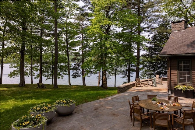196 Wellington Ln, Springfield, NY 13326 - view of patio featuring a water view and outdoor dining area