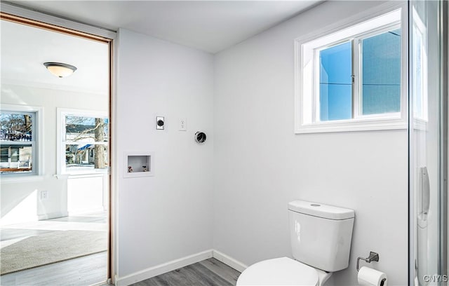 806 Clifford Ave, Vienna, NY 13157 - bathroom with wood finished floors, toilet, a healthy amount of sunlight, and baseboards