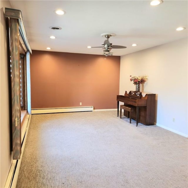 919 W Broad St, Horseheads, NY 14845 - interior space featuring recessed lighting, a ceiling fan, carpet flooring, and a baseboard radiator