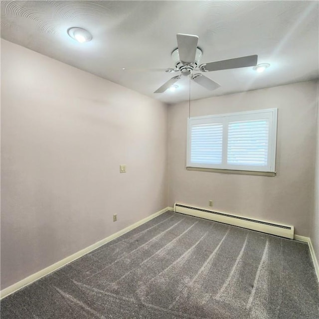 919 W Broad St, Horseheads, NY 14845 - unfurnished room featuring baseboards, a ceiling fan, a baseboard heating unit, and carpet floors