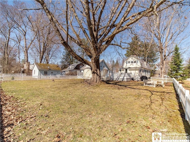 view of yard with a deck and a fenced backyard