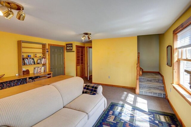 living room featuring baseboards and carpet flooring