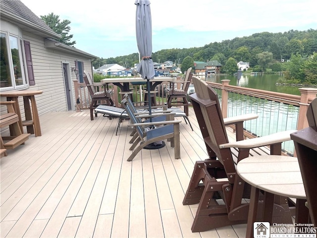 wooden terrace with a water view