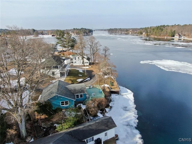 aerial view with a water view