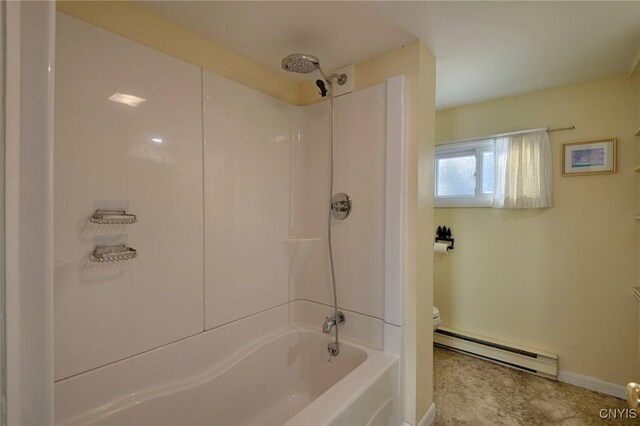 21093 Cliff Ave, Alexandria, NY 13607 - bathroom featuring baseboards, toilet,  shower combination, and a baseboard radiator
