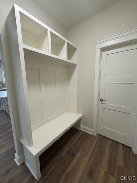 3515 Tall Tree Ln, Lysander, NY 13027 - mudroom featuring baseboards and dark wood finished floors