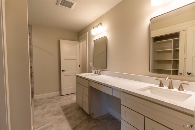 3515 Tall Tree Ln, Lysander, NY 13027 - bathroom featuring double vanity, baseboards, and marble look tile flooring