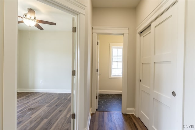 3515 Tall Tree Ln, Lysander, NY 13027 - hall with dark wood-type flooring and baseboards