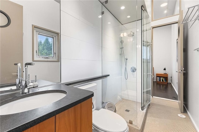 10289-10288 Whispering Wind Trl, Corning, NY 14830 - bathroom featuring a stall shower, vanity, and recessed lighting