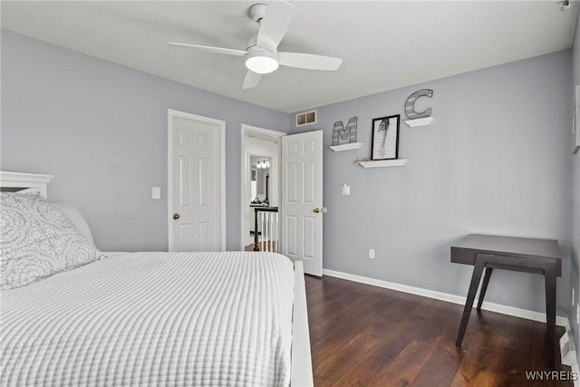 4369 Autumn Ln, Lewiston, NY 14092 - bedroom with baseboards, visible vents, wood finished floors, and a ceiling fan
