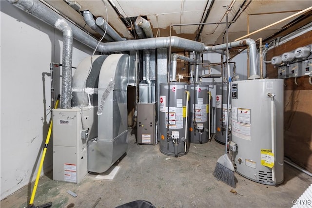 utility room with water heater and heating unit