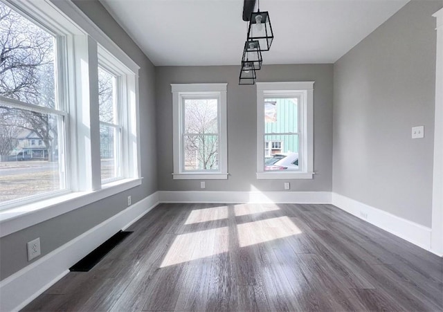 1230 Lake St, Elmira-City, NY 14901 - unfurnished dining area featuring dark wood-style flooring, baseboards, and visible vents