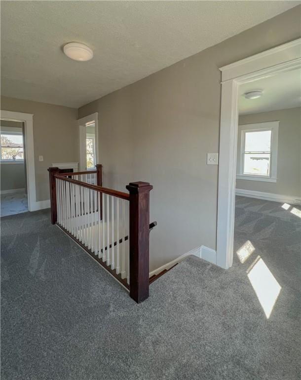1230 Lake St, Elmira-City, NY 14901 - corridor featuring an upstairs landing, carpet, baseboards, and a textured ceiling