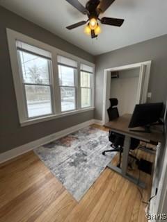 140 Riverside Dr, Utica, NY 13502 - office featuring baseboards, wood finished floors, and a ceiling fan