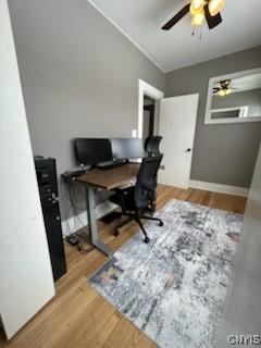 140 Riverside Dr, Utica, NY 13502 - office featuring a ceiling fan, baseboards, and wood finished floors