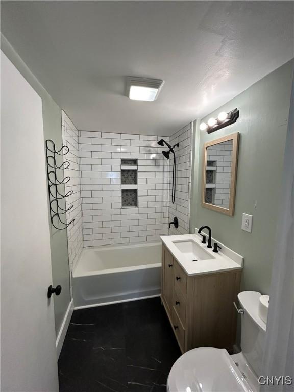 140 Riverside Dr, Utica, NY 13502 - bathroom featuring vanity, bathing tub / shower combination, and tile patterned flooring