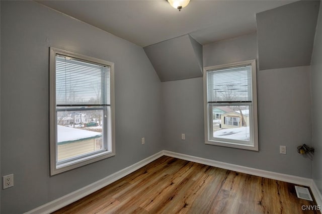 88 Walton St, Alexandria, NY 13607 - additional living space with baseboards, lofted ceiling, visible vents, and wood finished floors