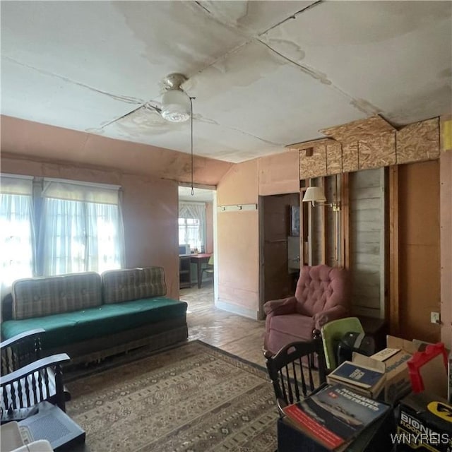6235 SW Shr, Canadice, NY 14471 - living area featuring ceiling fan, lofted ceiling, and light wood-style flooring
