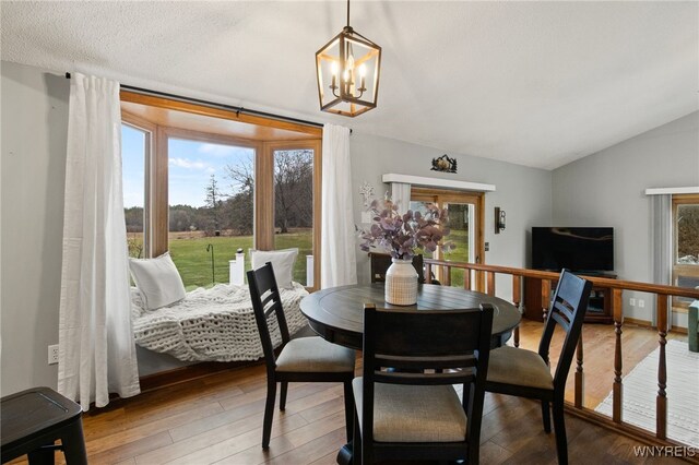 6741 Cole Rd, Orchard Park, NY 14127 - dining space with an inviting chandelier, a wealth of natural light, vaulted ceiling, and light wood-type flooring