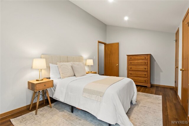 6741 Cole Rd, Orchard Park, NY 14127 - bedroom with baseboards, lofted ceiling, wood finished floors, and recessed lighting
