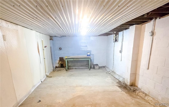 unfinished basement with concrete block wall