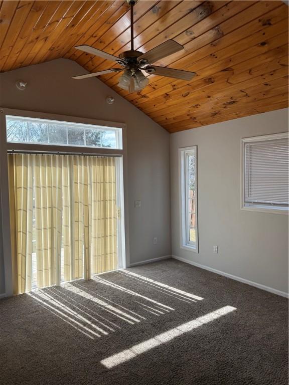 507 W Hudson St, Elmira-City, NY 14904 - unfurnished room with wood ceiling, a wealth of natural light, vaulted ceiling, and a ceiling fan