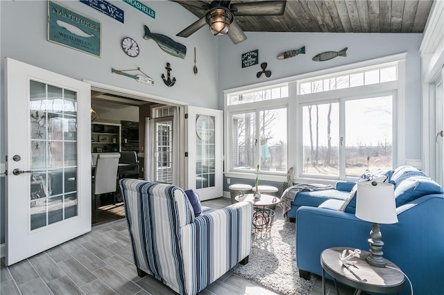 5027 Wyffels Rd, Canandaigua-Town, NY 14424 - sunroom featuring high vaulted ceiling and wooden ceiling