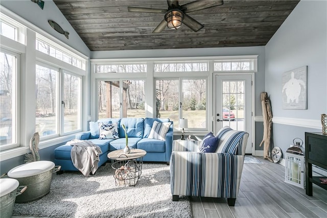 5027 Wyffels Rd, Canandaigua-Town, NY 14424 - sunroom featuring wood ceiling, plenty of natural light, and lofted ceiling