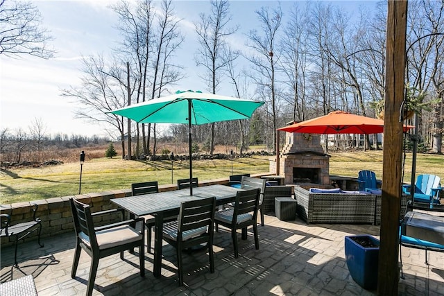 5027 Wyffels Rd, Canandaigua-Town, NY 14424 - view of patio with an outdoor living space with a fireplace and outdoor dining space