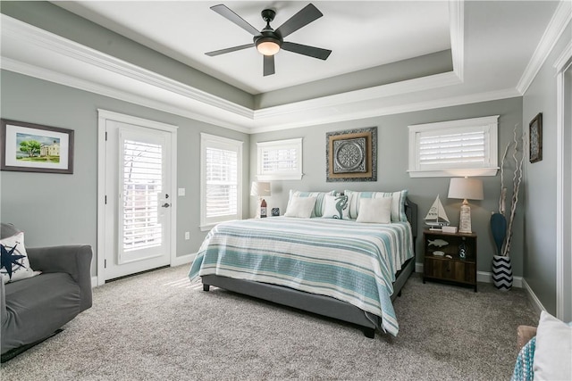 5027 Wyffels Rd, Canandaigua-Town, NY 14424 - bedroom with carpet floors, crown molding, a tray ceiling, and access to exterior