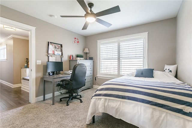 5027 Wyffels Rd, Canandaigua-Town, NY 14424 - bedroom with carpet floors, baseboards, ornamental molding, and ceiling fan