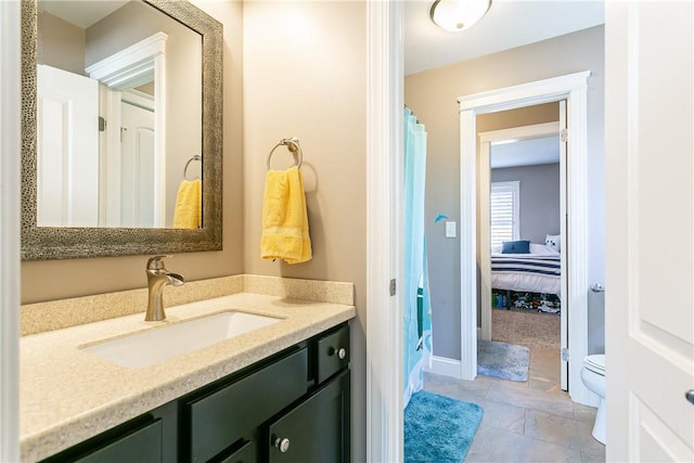 5027 Wyffels Rd, Canandaigua-Town, NY 14424 - full bath featuring vanity, tile patterned flooring, toilet, baseboards, and a shower with curtain
