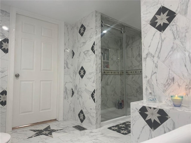 612 Oswegatchie Rd, Palatine, NY 13428 - bathroom with a marble finish shower, marble finish flooring, and toilet