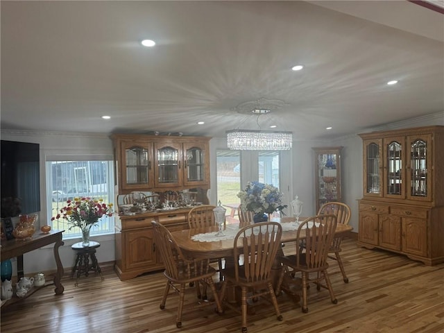 612 Oswegatchie Rd, Palatine, NY 13428 - dining room with crown molding, light wood-type flooring, healthy amount of natural light, baseboards, and recessed lighting
