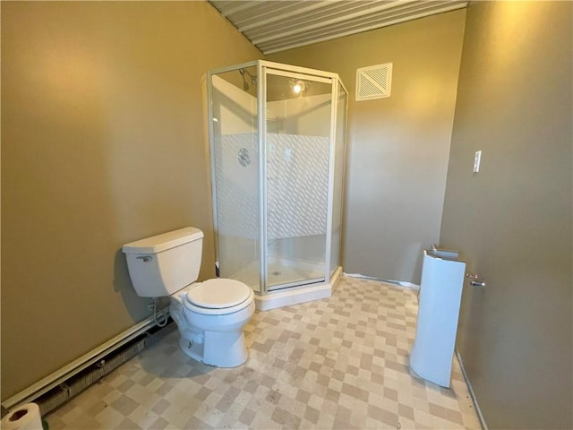 2192 State Route 8, Ohio, NY 13324 - bathroom featuring toilet, a shower stall, tile patterned floors, and visible vents