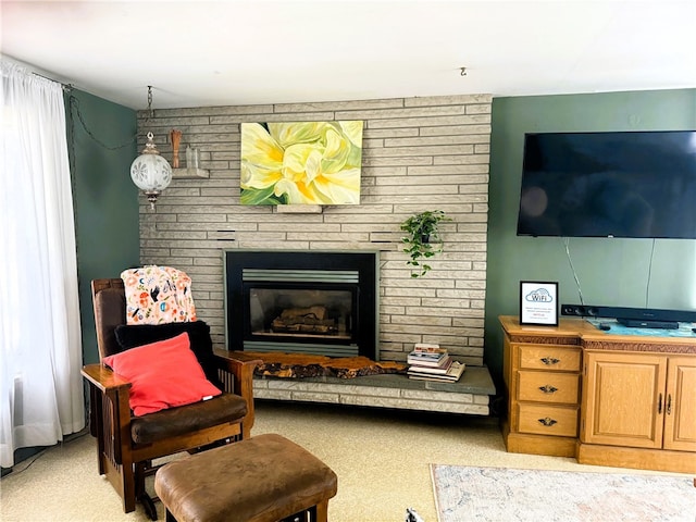 605 Watkins Rd, Horseheads, NY 14845 - interior space with light colored carpet and a brick fireplace