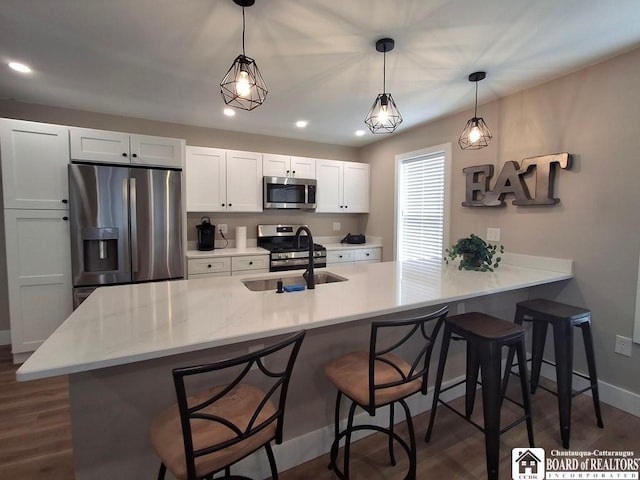 15 E Summit St, Busti, NY 14750 - kitchen featuring dark wood-style floors, baseboards, stainless steel appliances, and a sink