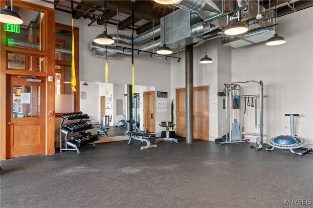 149 Swan Unit 404, Buffalo, NY 14203 - gym featuring a towering ceiling