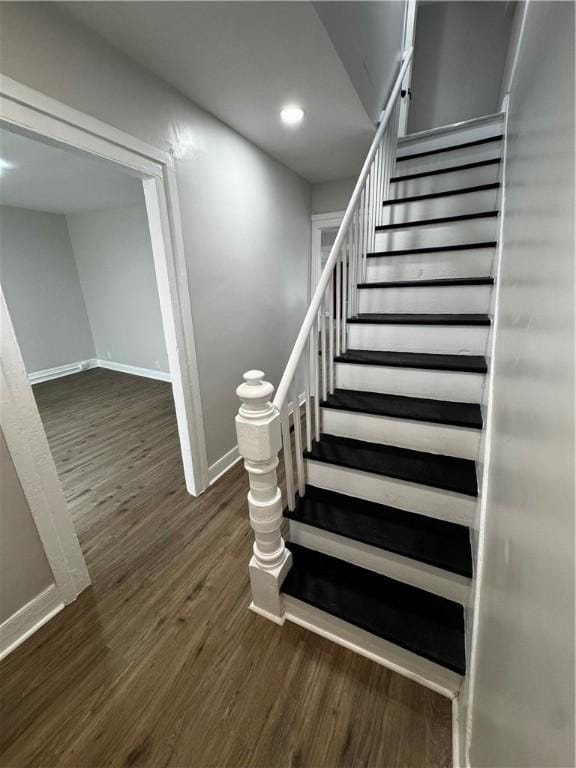 317 W State St, Albion, NY 14411 - stairway with wood finished floors and recessed lighting