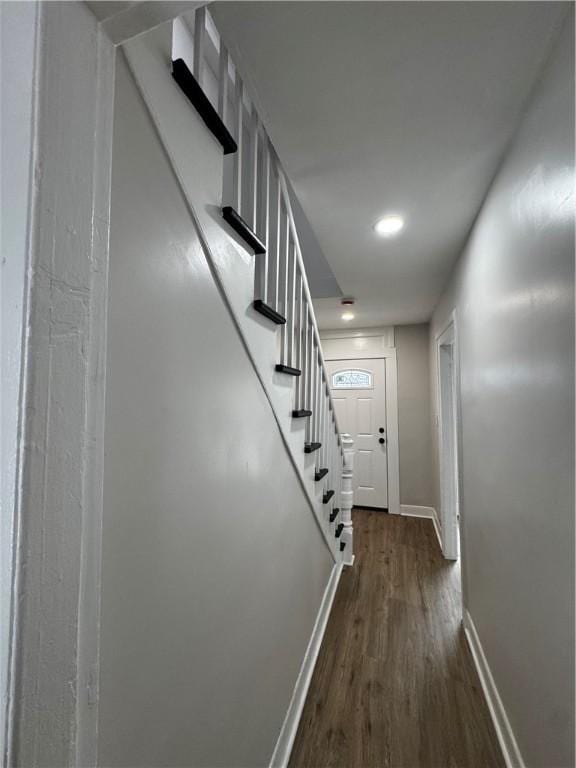 317 W State St, Albion, NY 14411 - hall with dark wood finished floors, stairway, and recessed lighting