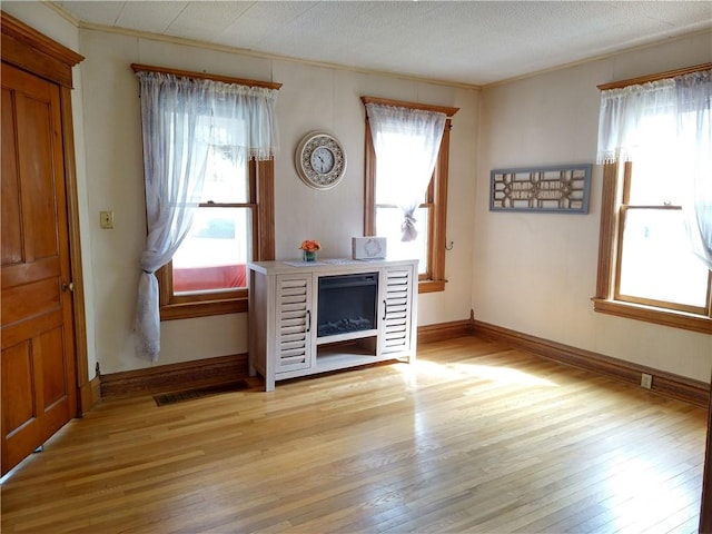interior space with baseboards, visible vents, and light wood-type flooring
