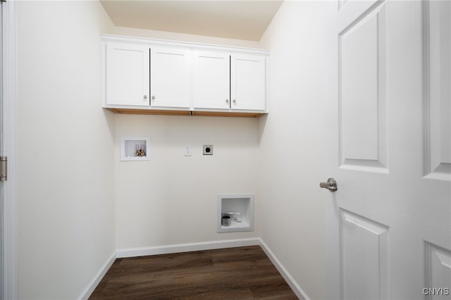 laundry area featuring baseboards, dark wood-style flooring, hookup for an electric dryer, and hookup for a washing machine