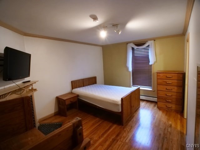 36 Lincoln Ave, Cortland, NY 13045 - bedroom with a baseboard radiator, light wood-style flooring, and crown molding