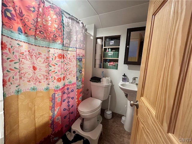 36 Lincoln Ave, Cortland, NY 13045 - bathroom featuring a sink, toilet, tile patterned flooring, and a shower with curtain