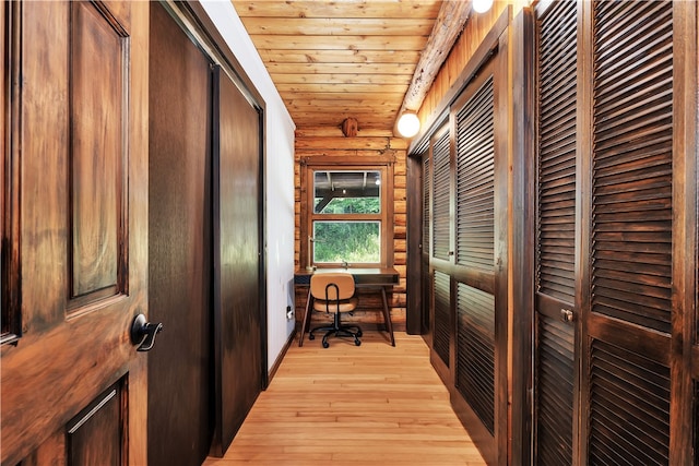 38 Woodchuck Rd, Roxbury, NY 12474 - interior space featuring wood ceiling, log walls, and light wood-style floors
